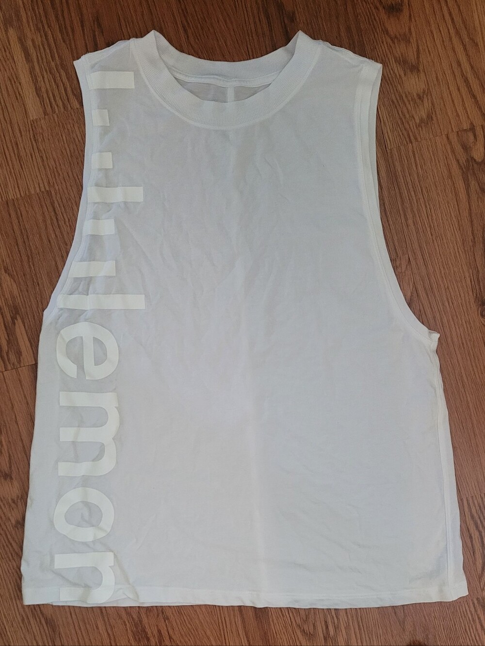 White Sleeveless Graphic Tank with Vertical Text